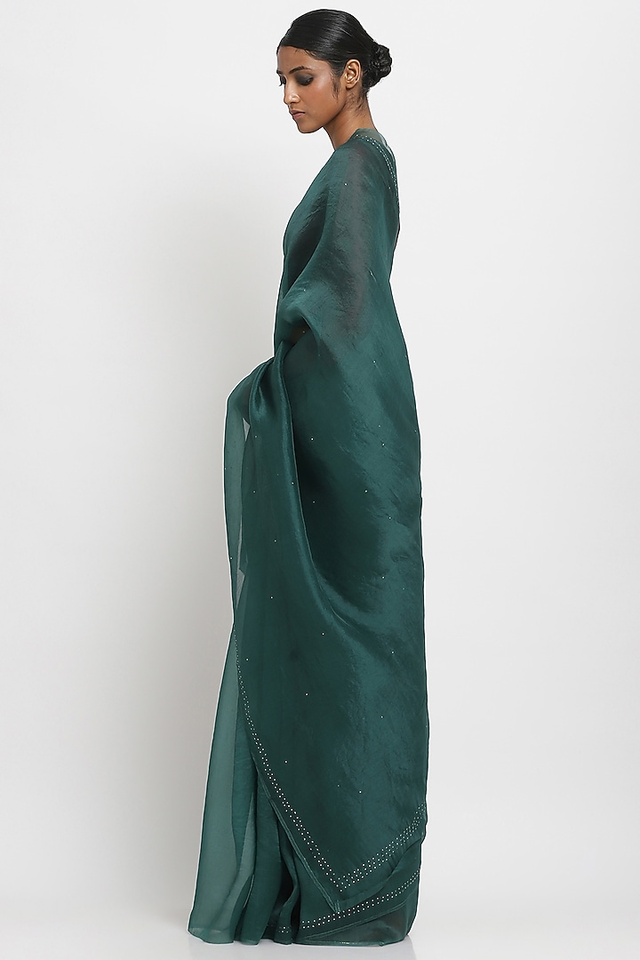 Green Pure Silk Organza Festive Saree by Via East at Pernia's Pop Up Shop