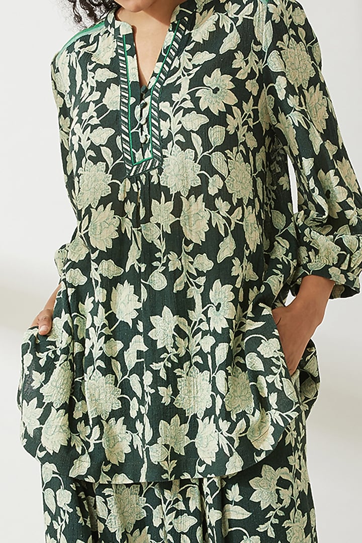 Green Top With Floral Print by VIAM at Pernia's Pop Up Shop
