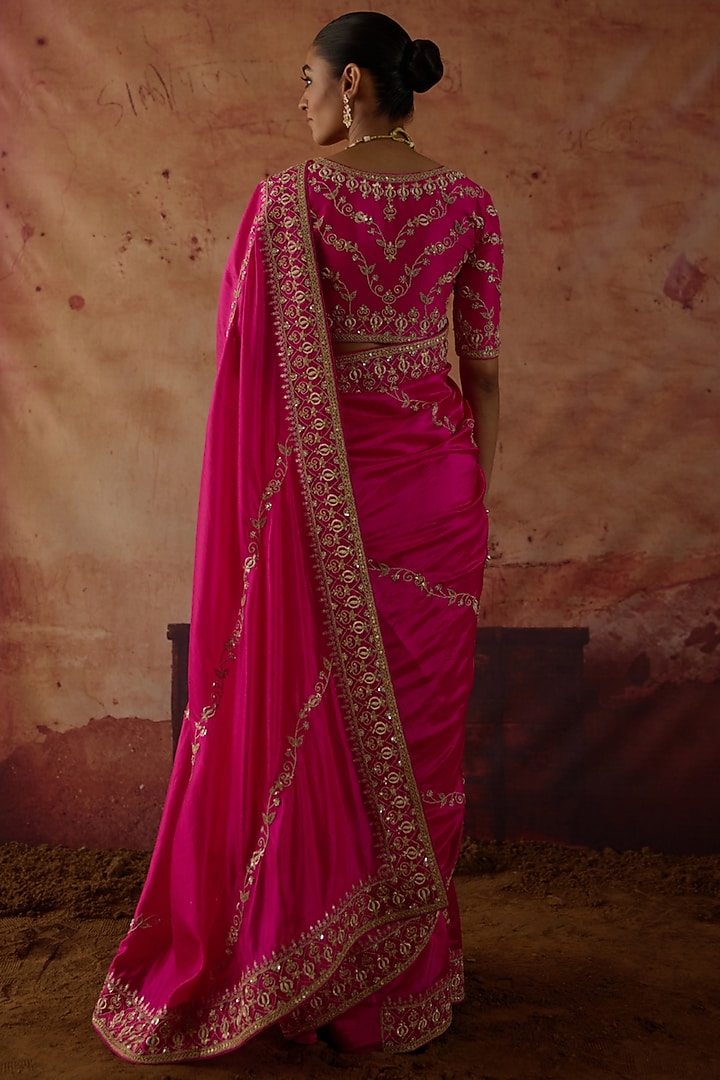 Pink Pure Silk Zardosi Embroidered Reception Saree Set by Vinita Bhansali at Pernia's Pop Up Shop