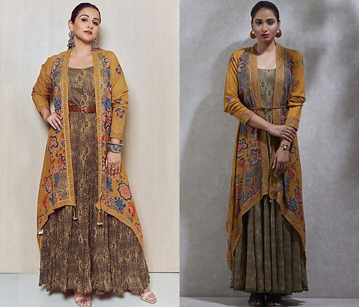 Mustard Yellow Kurta With Printed Cape by Ritu Kumar at Pernia's Pop Up Shop