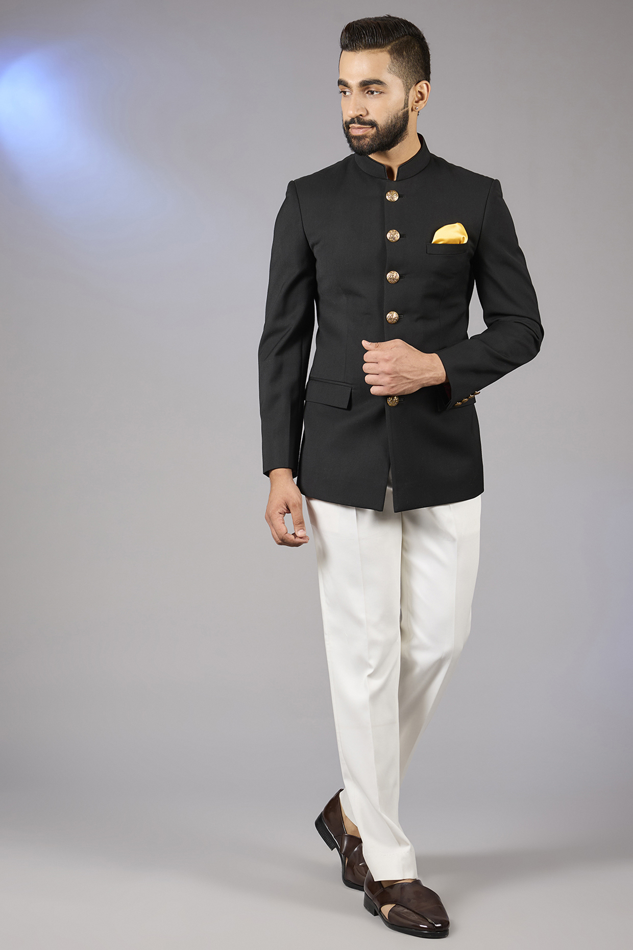 Black Poly Viscose Bandhgala Set by VICUGNA
