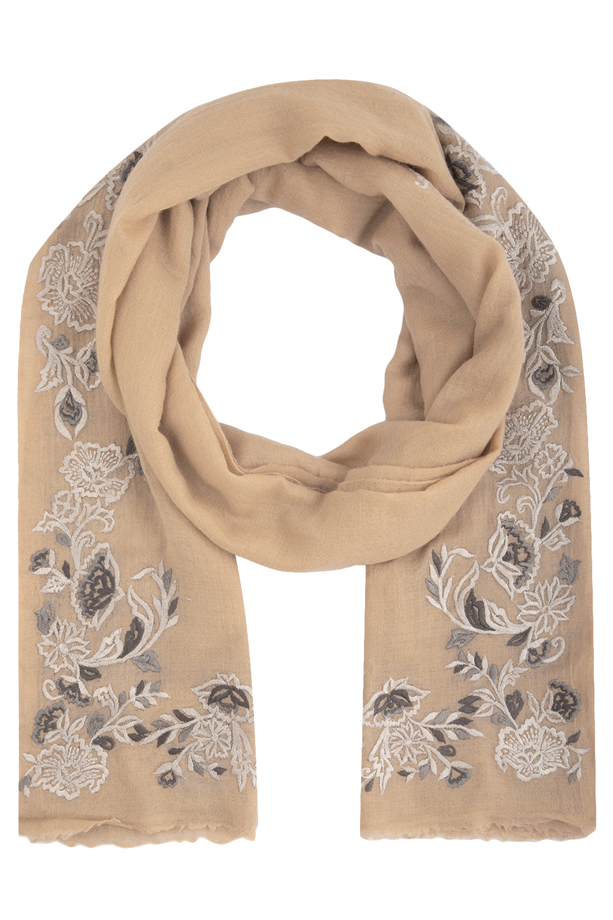 Peach embroidered floral stole by Vilasa