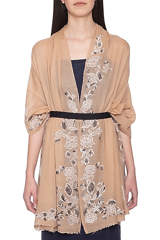 Peach embroidered floral stole by Vilasa