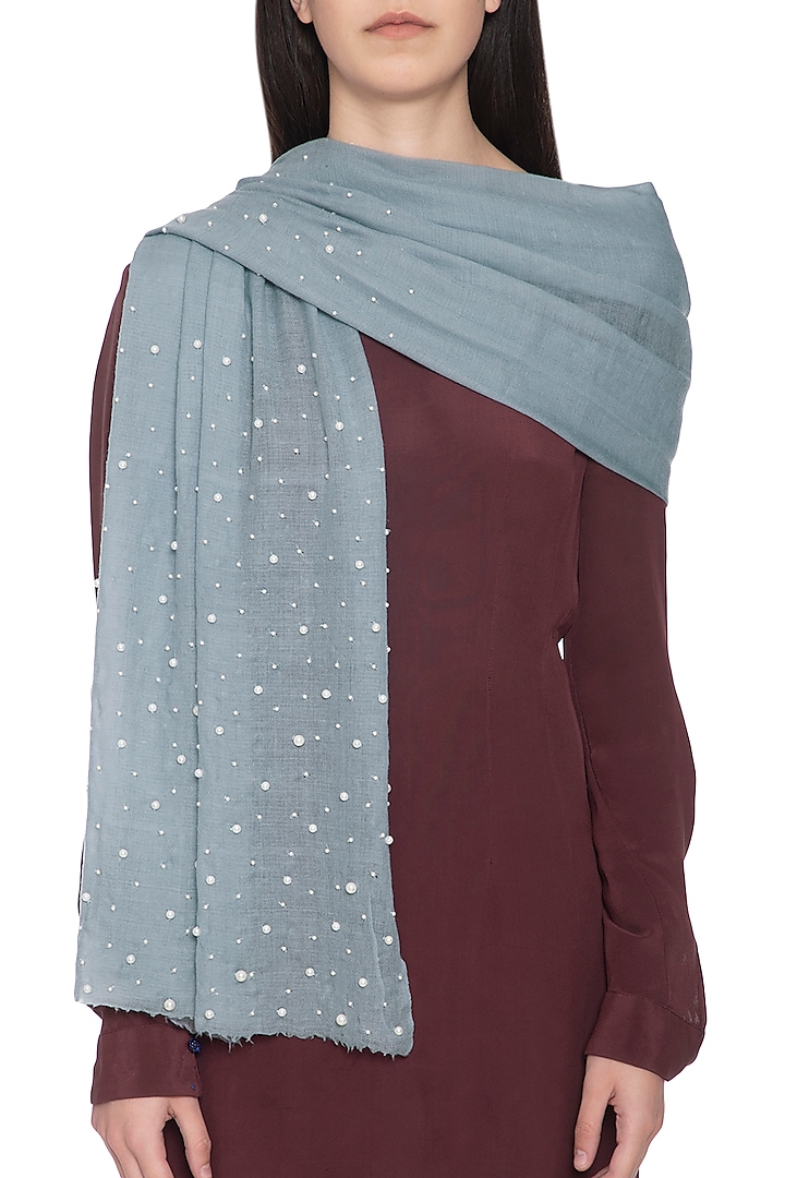 Light blue embroidered dyed stole by Vilasa