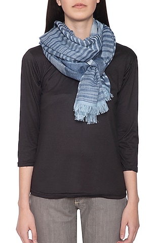 Blue handwoven ikkat stole by Vilasa