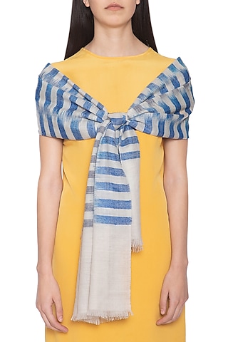 Blue Handwoven Geometric Ikkat Stole by Vilasa