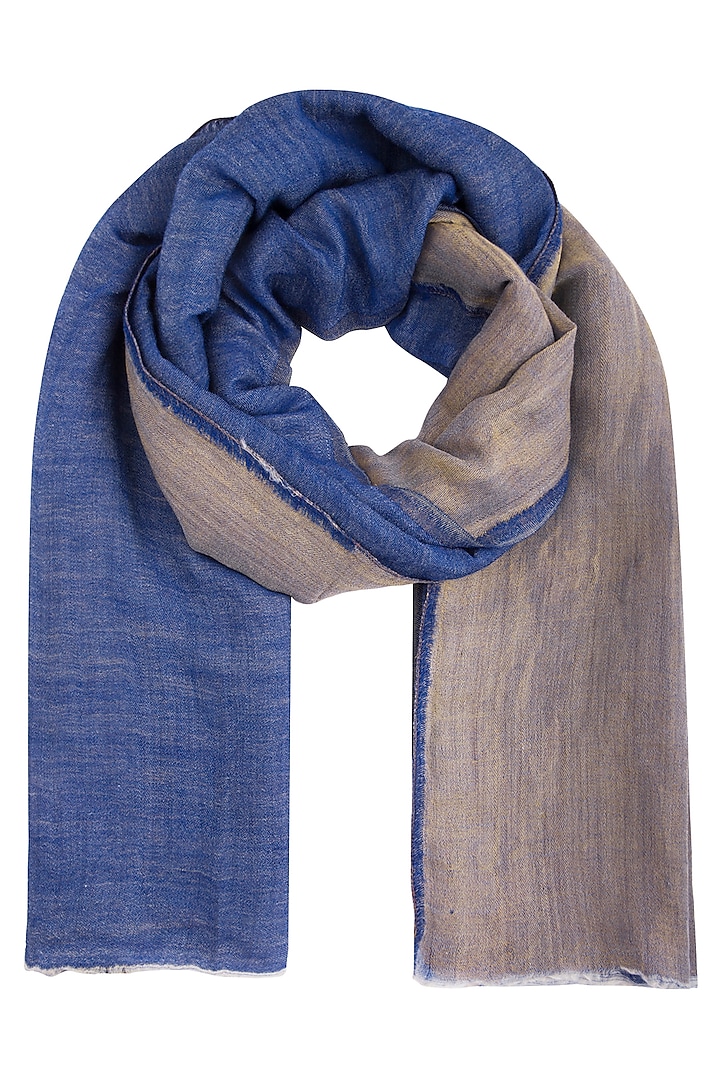 Blue Wool & Zari Reversible Stole by Vilasa