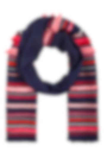 Navy blue embroidered stripes and fringes stole by Vilasa