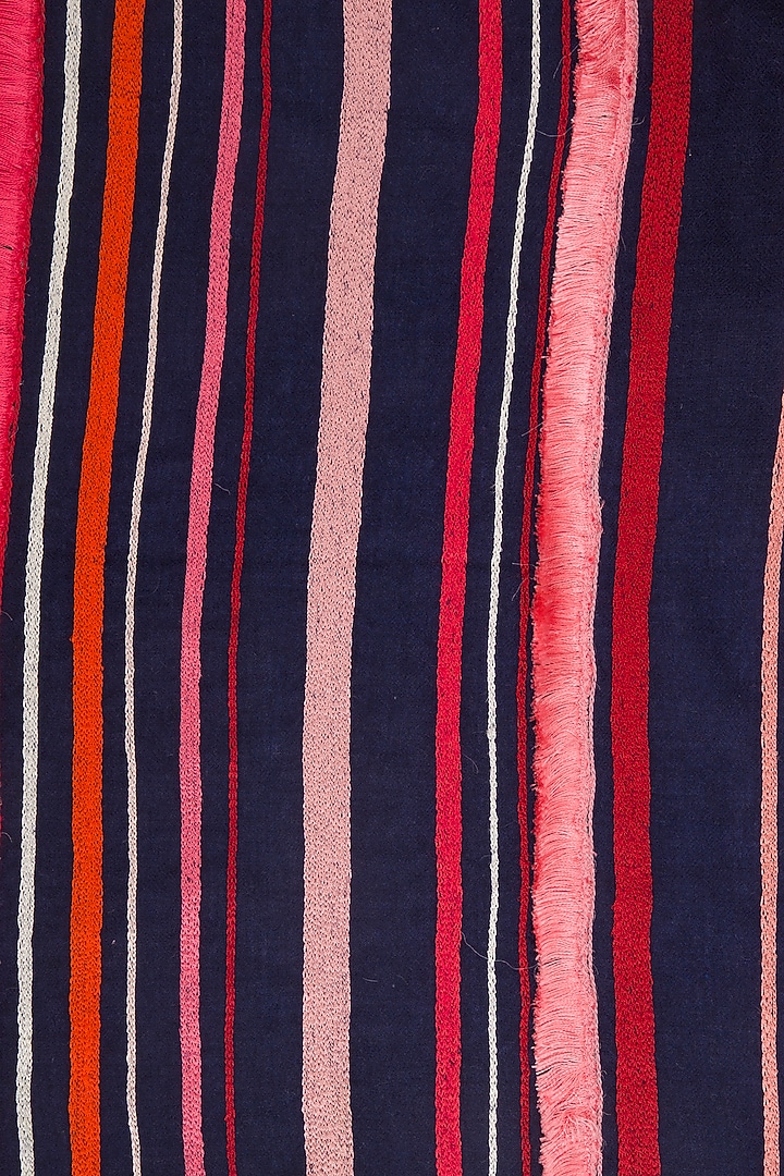 Navy blue embroidered stripes and fringes stole by Vilasa at Pernia's Pop Up Shop