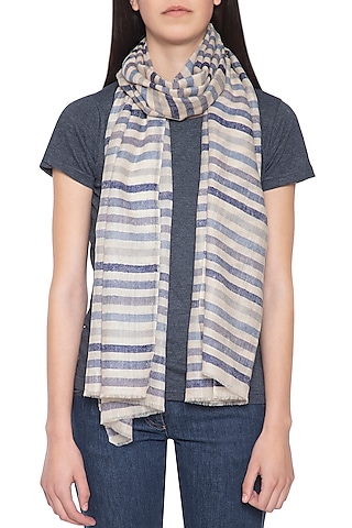 Blue Handwoven Tonal Stripes Stole by Vilasa