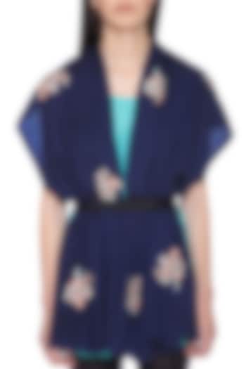 Navy blue floral embroidered stole by Vilasa at Pernia's Pop Up Shop