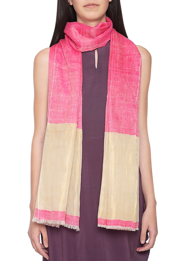 Pink Handwoven Zari Stole by Vilasa