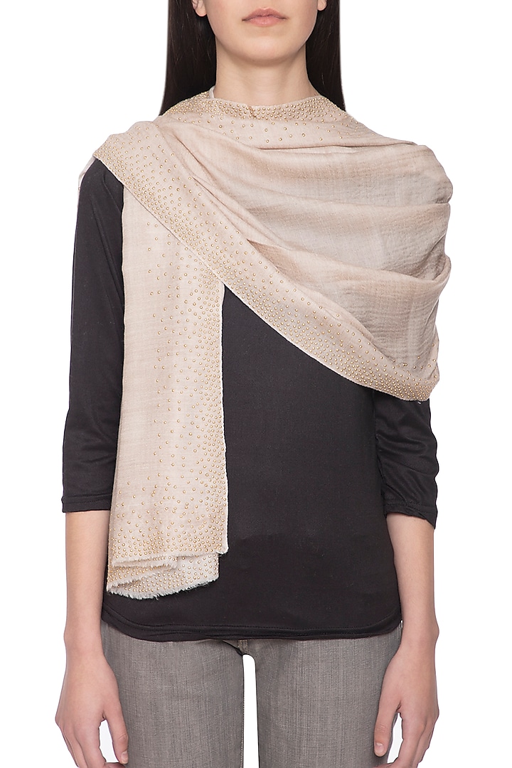 Off white embellished reversible stole by Vilasa