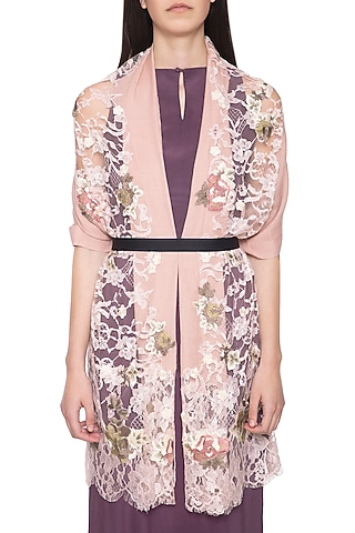 Blush pink embroidered stole by Vilasa