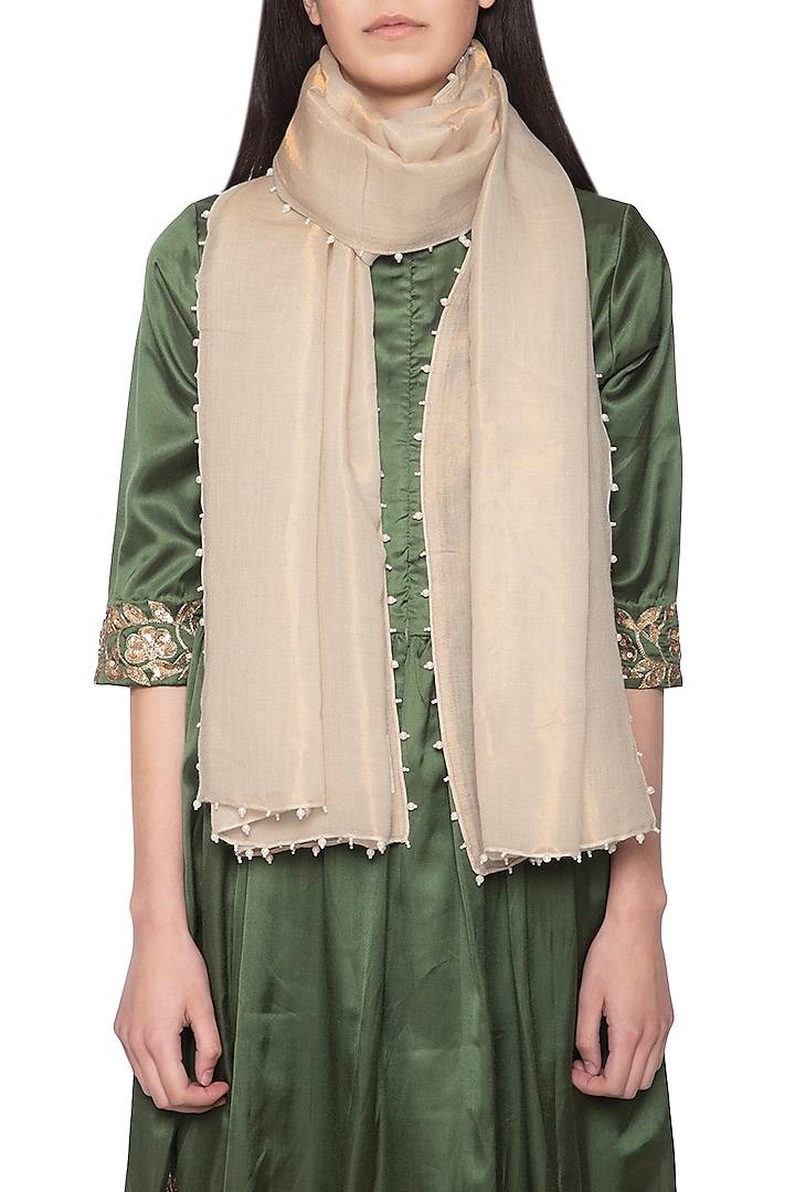 Off white embroidered reversible stole by Vilasa