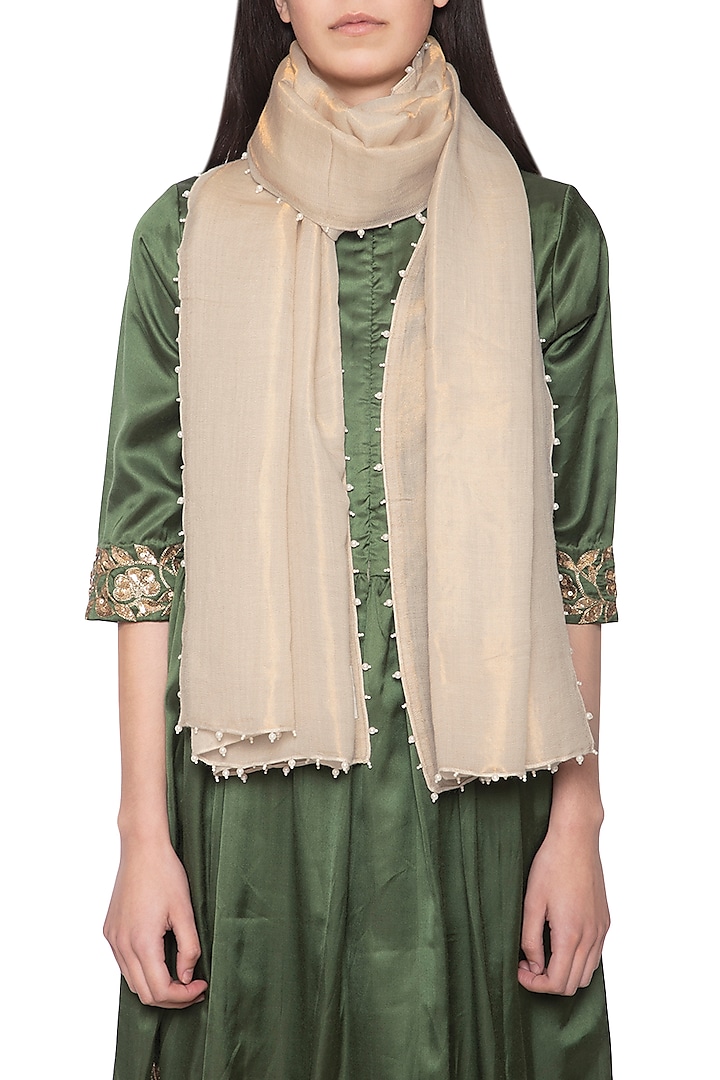 Off white embroidered reversible stole by Vilasa at Pernia's Pop Up Shop