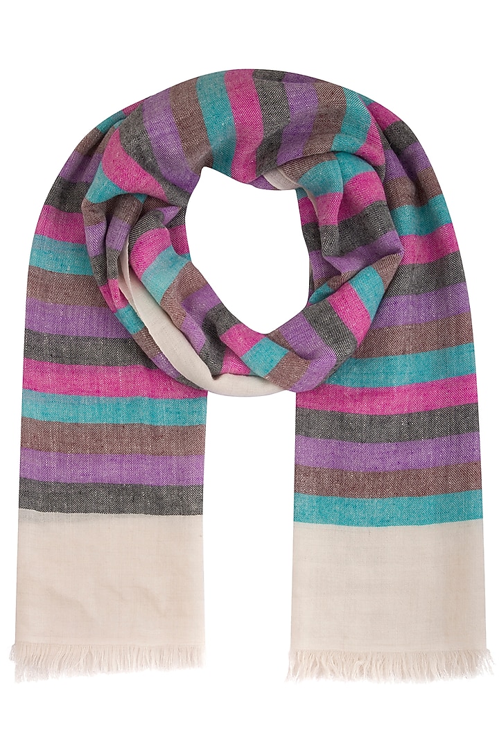 Off white handwoven striped stole by Vilasa at Pernia's Pop Up Shop