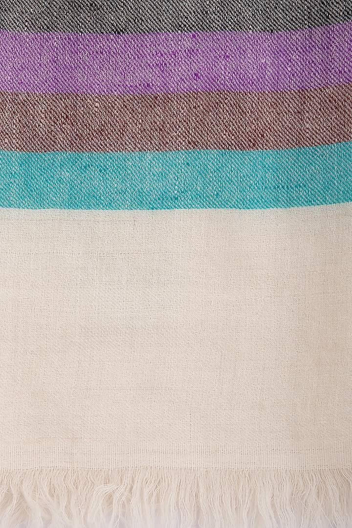 Off white handwoven striped stole by Vilasa at Pernia's Pop Up Shop