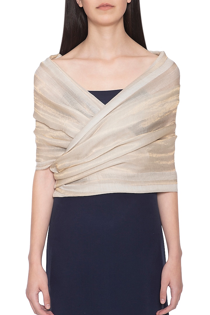 Off white embroidered zari reversible stole by Vilasa