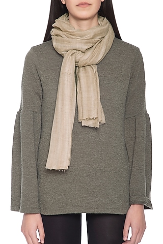 Light brown geometrical hand woven stole by Vilasa