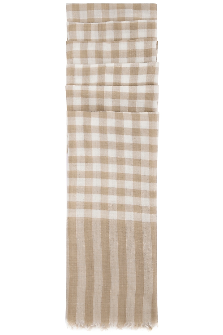 Light brown and off white geometrical hand woven stole by Vilasa at Pernia's Pop Up Shop