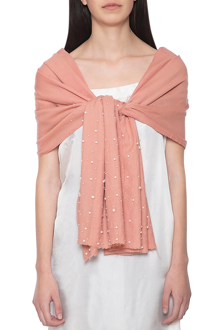 Pink embroidered solid dyed stole by Vilasa