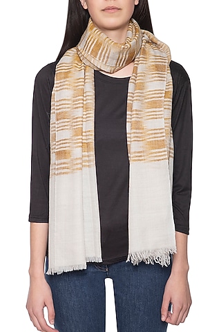 Ochre yellow geometric ikat stole by Vilasa