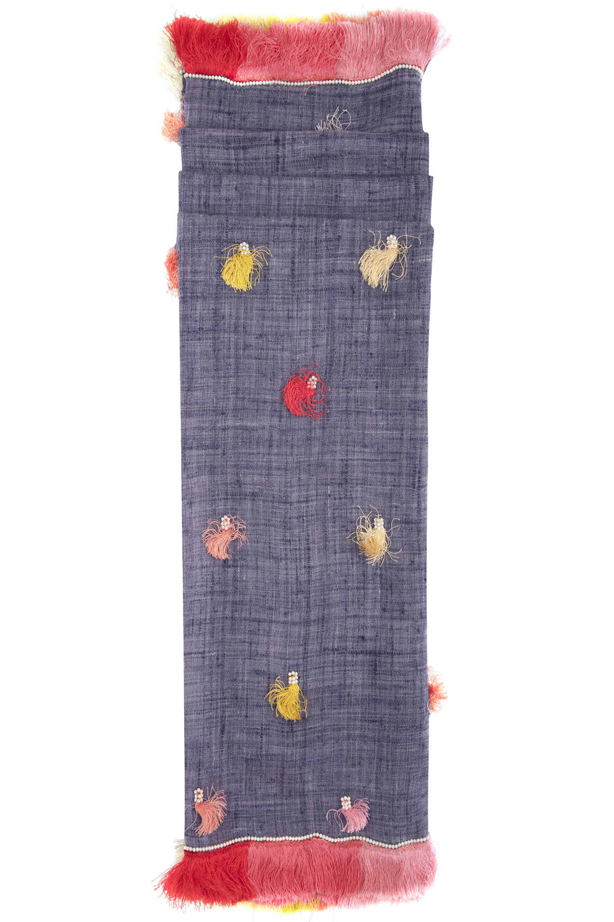 Blue Embroidered Fringe Stole by Vilasa