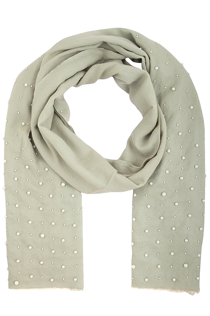 Sage green embroidered dyed stole by Vilasa at Pernia's Pop Up Shop