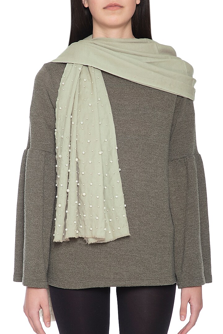 Sage green embroidered dyed stole by Vilasa