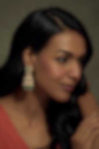 Gold Finish Kundan Polki & Green Stone Dangler Earrings by Vivinia By Vidhi Mehra