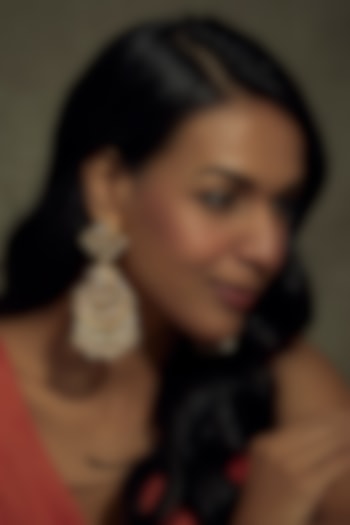 Gold Finish Kundan Polki & Pearl Chandbali Earrings by Vivinia By Vidhi Mehra