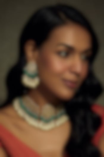 Gold Finish Kundan Polki & Green Beaded Choker Necklace Set by Vivinia By Vidhi Mehra at Pernia's Pop Up Shop