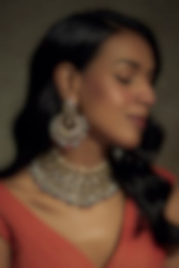 Gold Finish Navratan Kundan Polki Choker Necklace Set by Vivinia By Vidhi Mehra at Pernia's Pop Up Shop