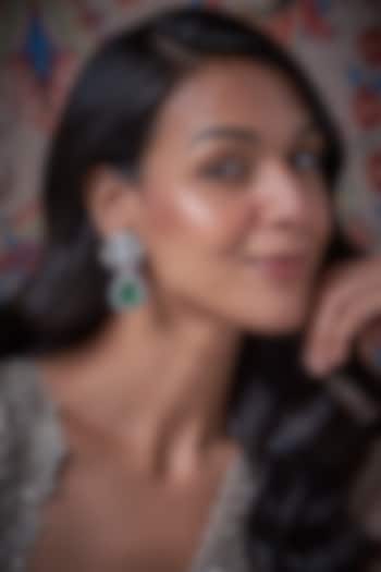 Oxidised Finish Zircon & Kundan Polki Dangler Earrings by Vivinia By Vidhi Mehra at Pernia's Pop Up Shop