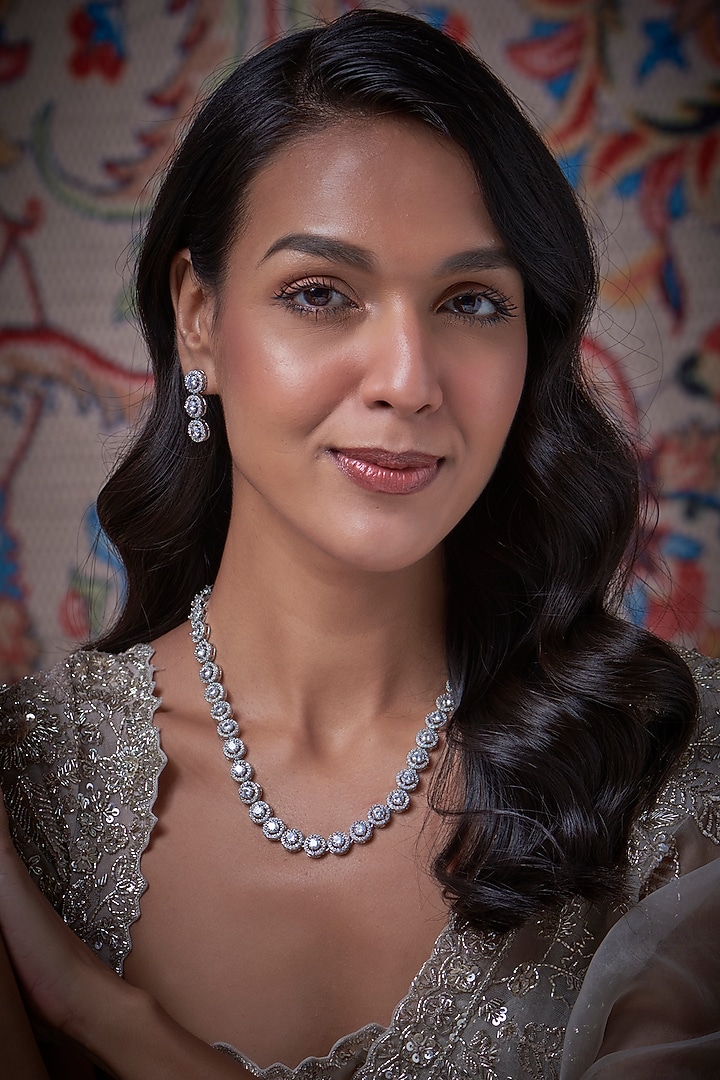 White Finish Zircon Necklace Set by Vivinia By Vidhi Mehra at Pernia's Pop Up Shop