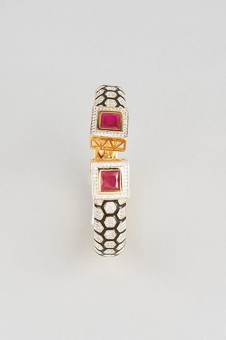 Gold Finish Zircon & Ruby Stone Kada by Vivinia By Vidhi Mehra at Pernia's Pop Up Shop