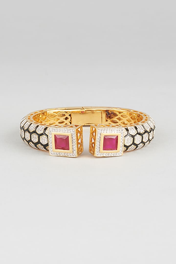 Gold Finish Zircon & Ruby Stone Kada by Vivinia By Vidhi Mehra at Pernia's Pop Up Shop