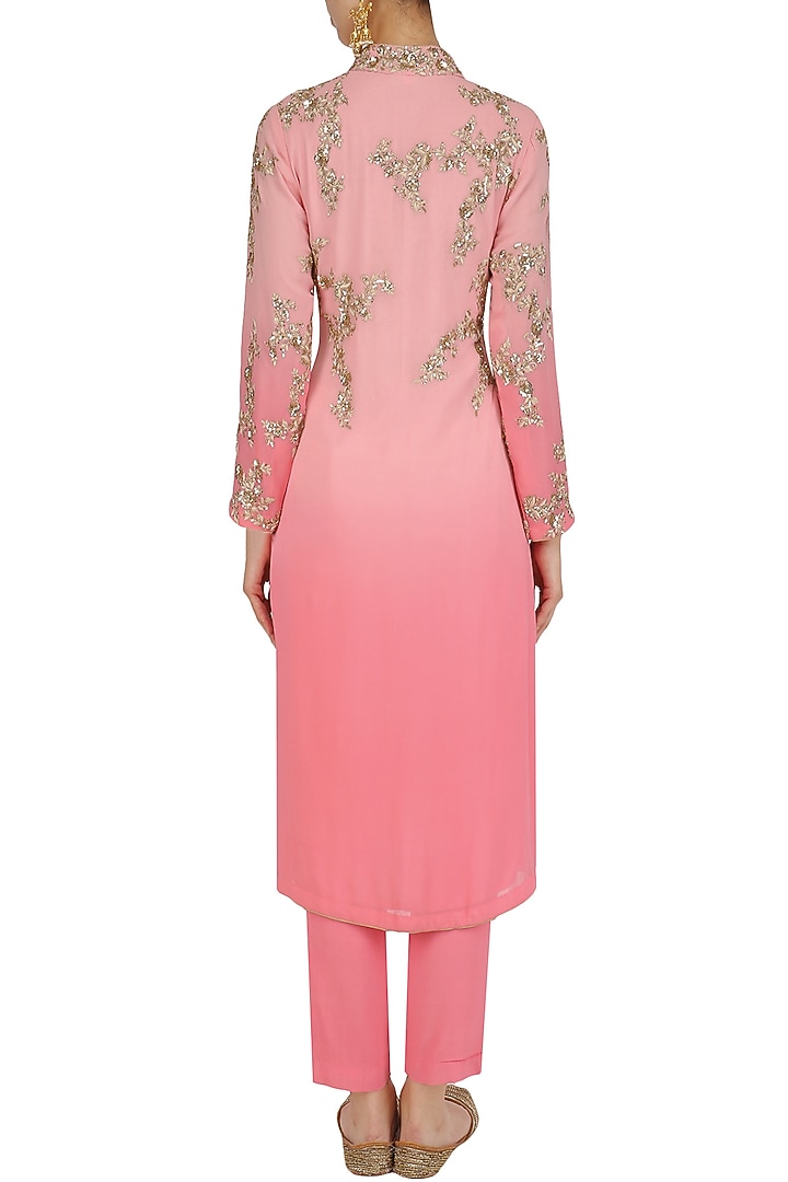 Pink floral embroidered kurta and pants set available only at Pernia's Pop Up Shop.