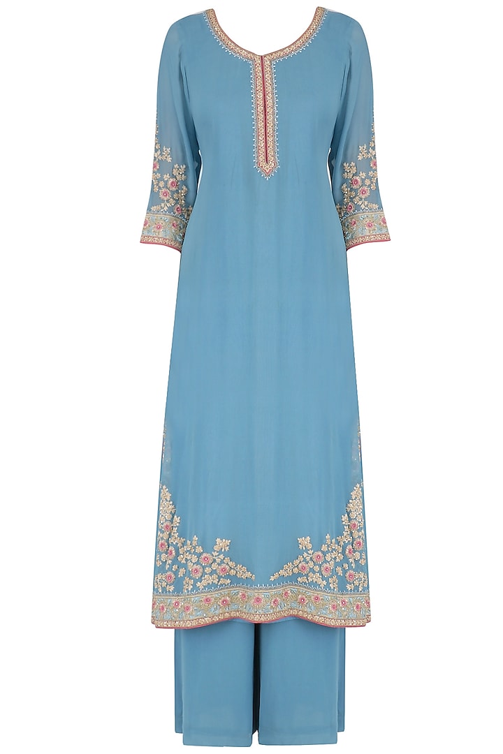 Blue sequins embroidered kurta and pants set available only at Pernia's Pop Up Shop.