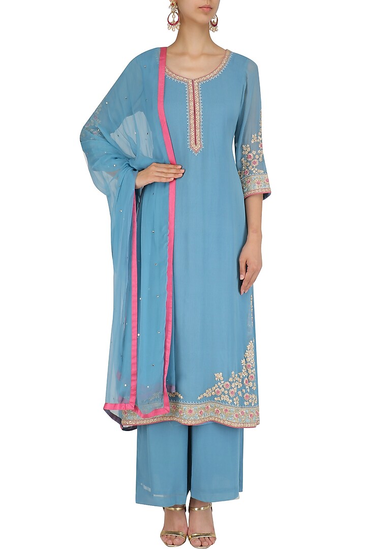 Blue sequins embroidered kurta and pants set available only at Pernia's Pop Up Shop.