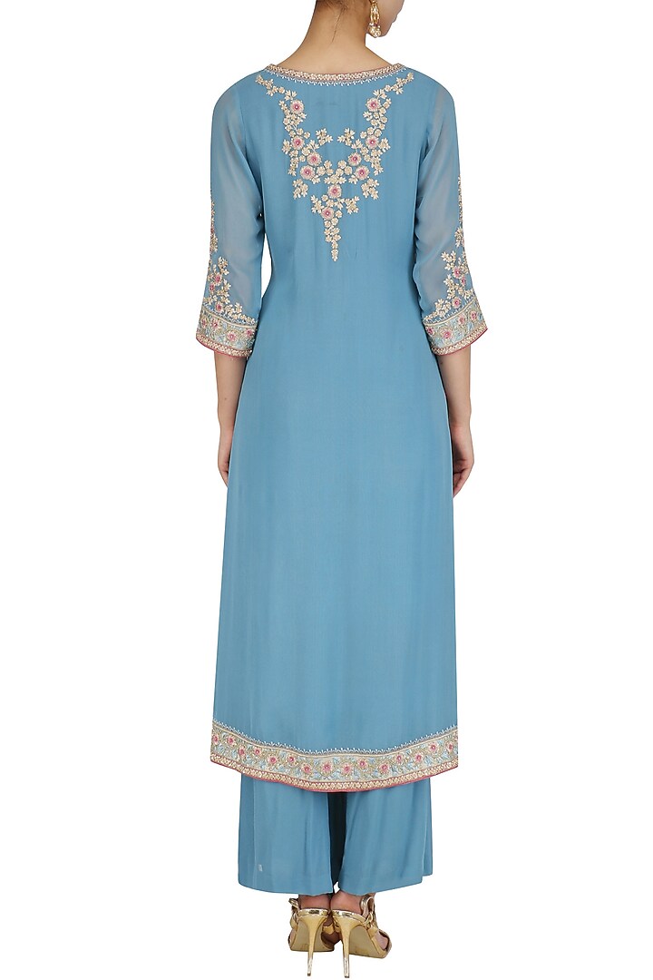 Blue sequins embroidered kurta and pants set available only at Pernia's Pop Up Shop.