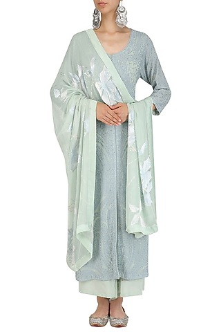 Blue Ari Embroidered Kurta and Pants Set by Virsa