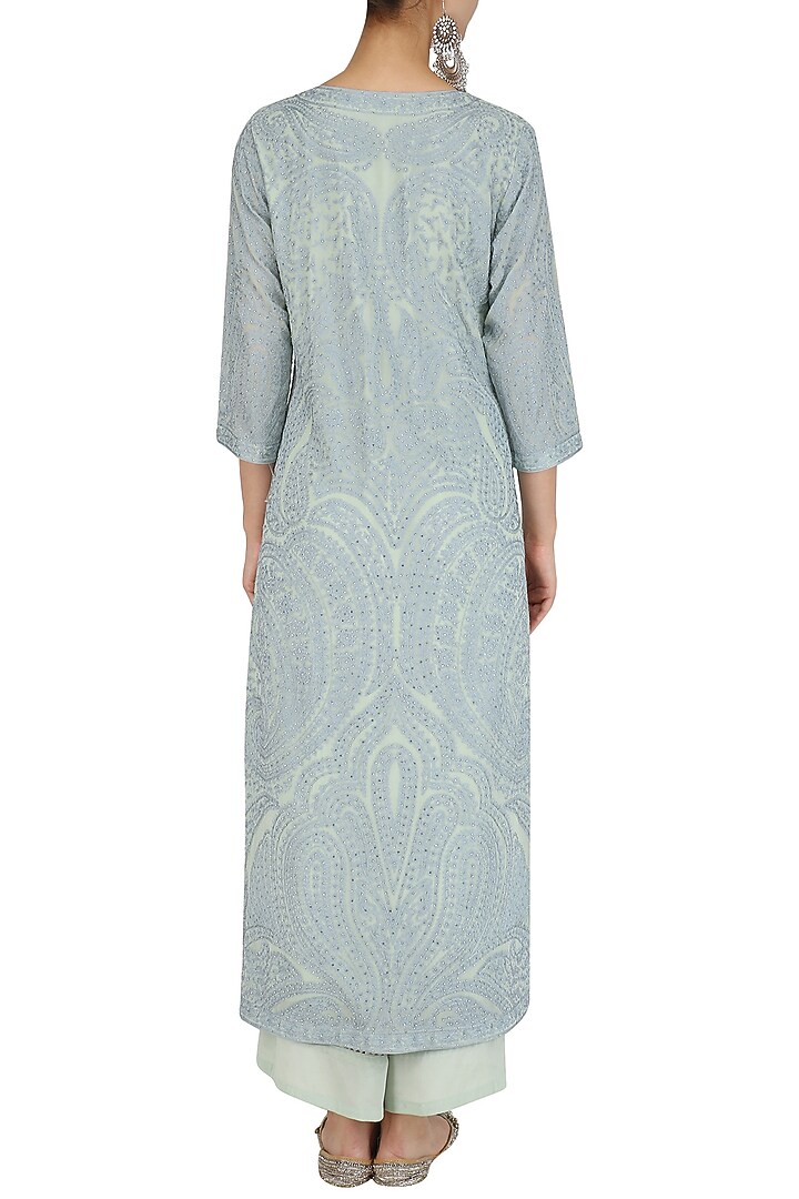 Blue ari embroidered kurta and pants set available only at Pernia's Pop Up Shop.