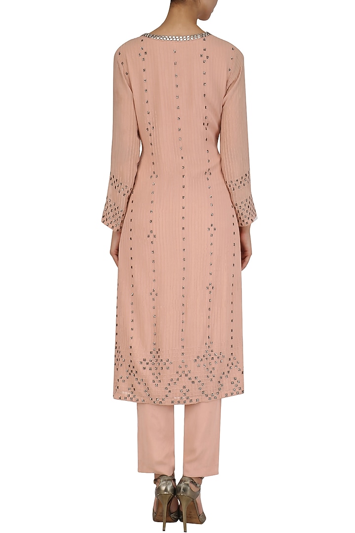 Pink bead embroidered kurta and narrow pants set available only at Pernia's Pop Up Shop.