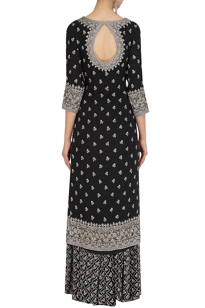 Black sequins emrboidered kurta and sharara pants set available only at Pernia's Pop Up Shop.
