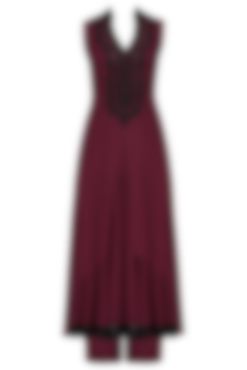 Wine and black sequins embroidered double layered kurta set available only at Pernia's Pop Up Shop.