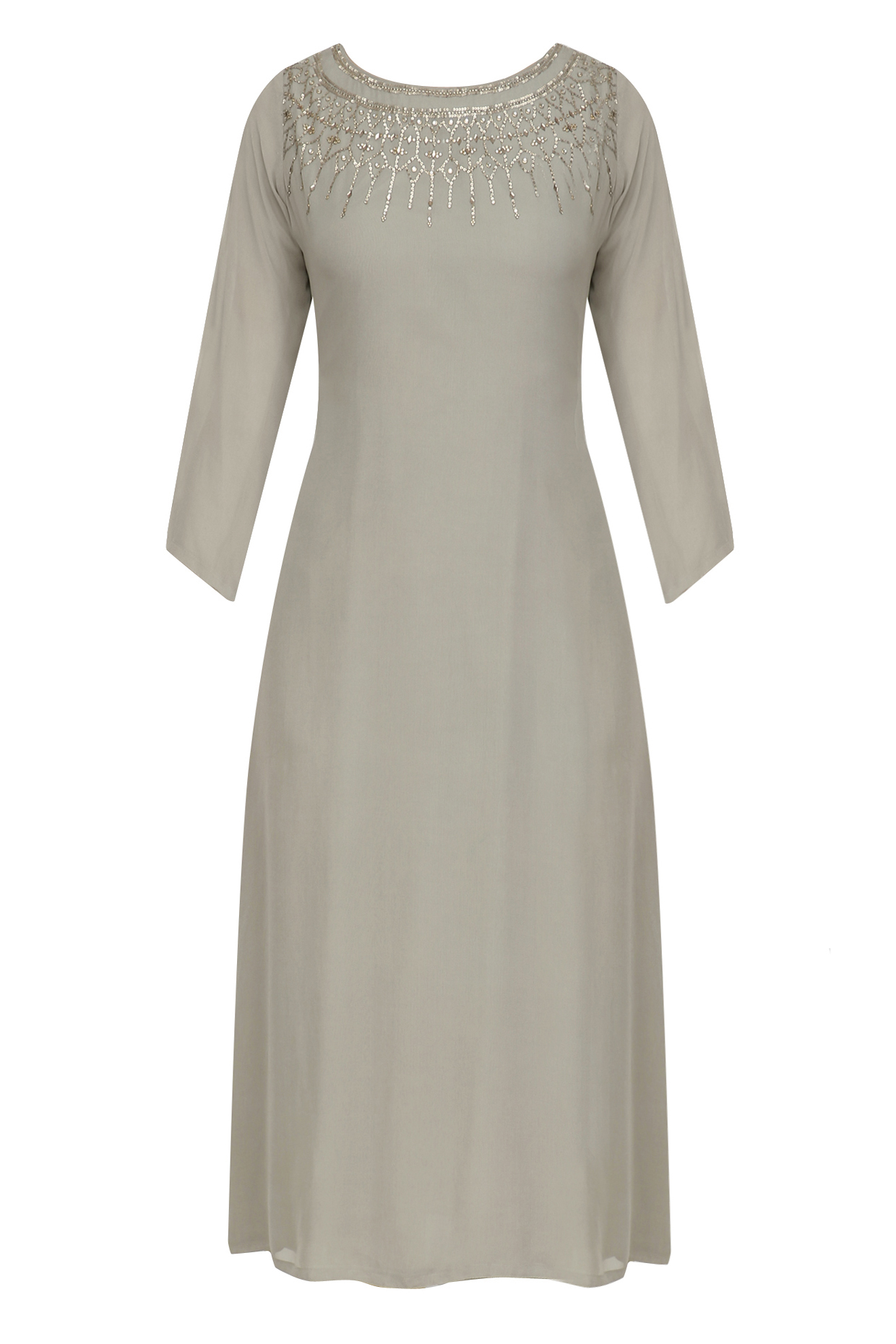 Grey swarovski work asymmetrical kurta available only at Pernia's Pop Up Shop.