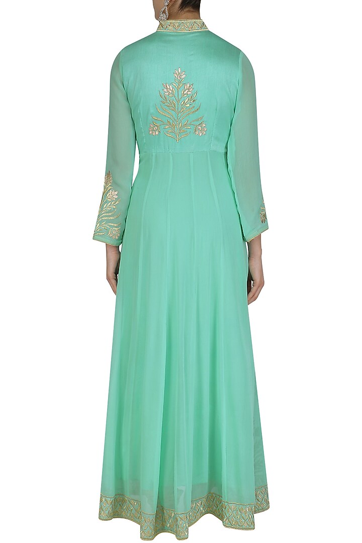 Teal blue floral embroidered anarkali and pants set available only at Pernia's Pop Up Shop.