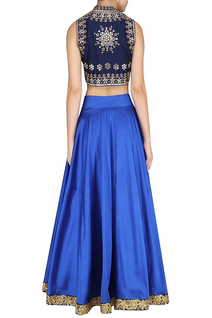 Navy blue embroidered blouse and lehenga available only at Pernia's Pop Up Shop.